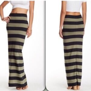 FREE PEOPLE Striped Olive and Black Maxi Skirt